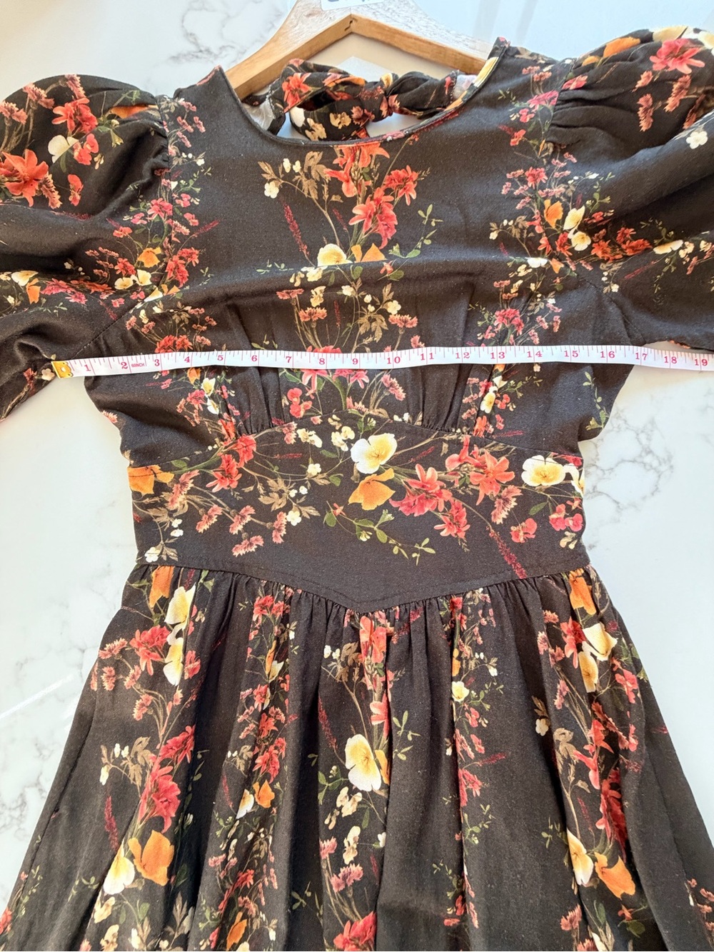 SAYLOR Free People Dark Olive Floral Puff-Sleeve Mini Dress - Picture 12 of 16